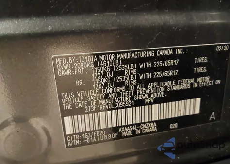 2020 Toyota Rav4 Le z USA, uszkodzony, nr VIN 2T3F1RFV0LC095921